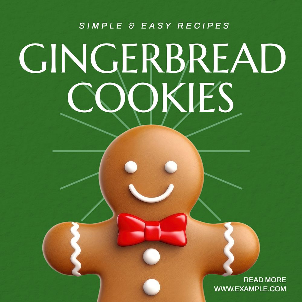 Gingerbread cookie recipe Instagram post template, editable text