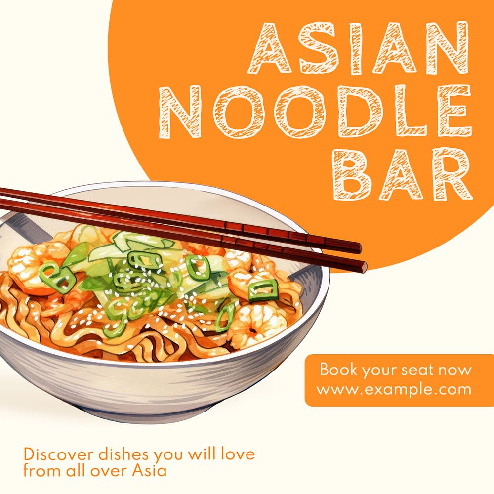 Asian noodle bar Instagram post template, editable text