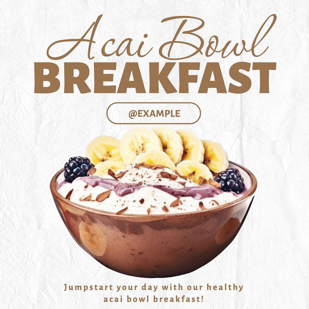 Acai bowl Instagram post template, editable text