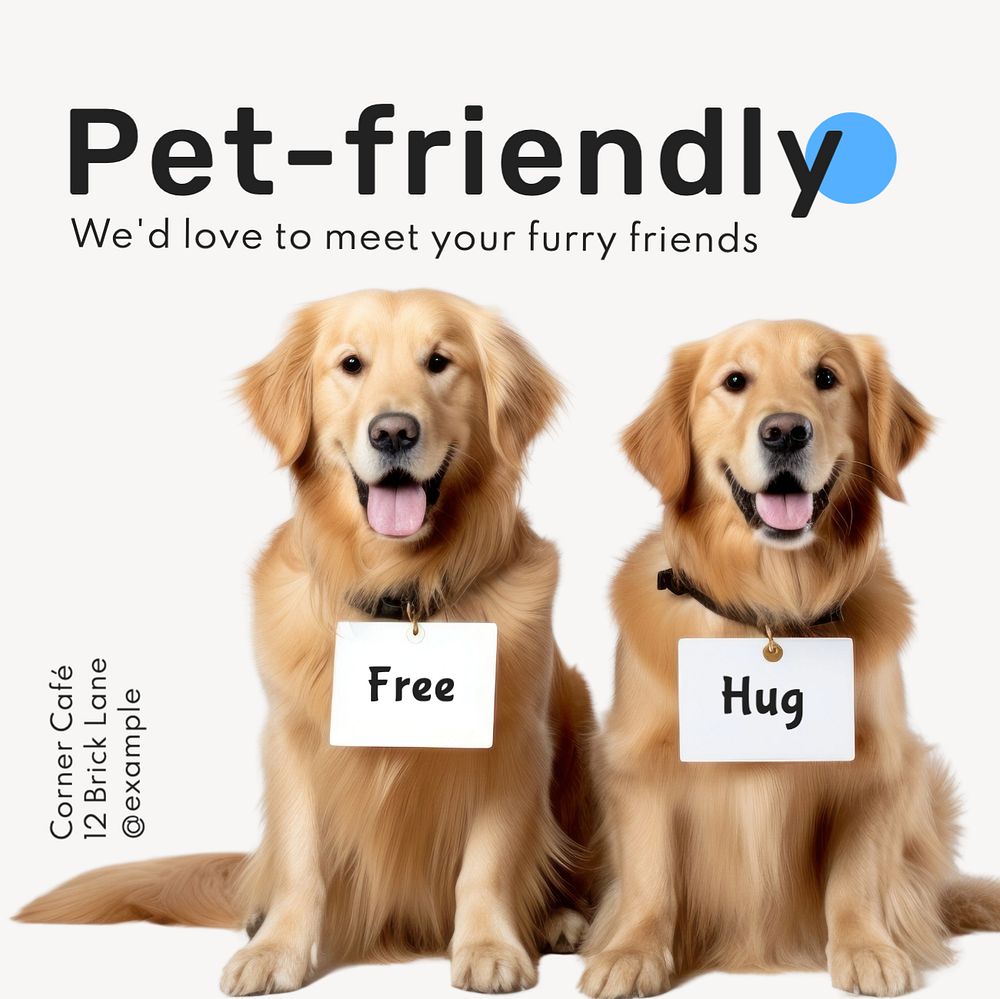 Pet-friendly cafe Instagram post template, editable text