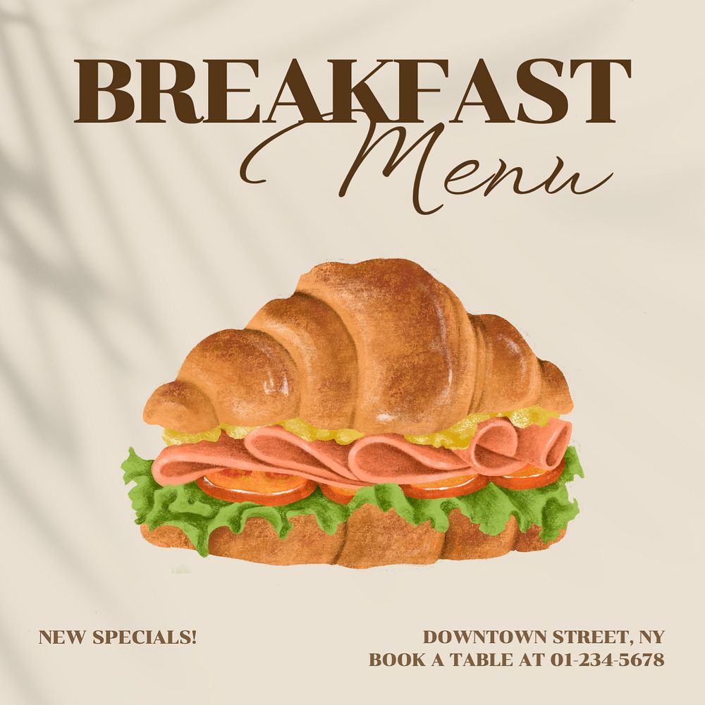 Breakfast menu Instagram post template, editable text