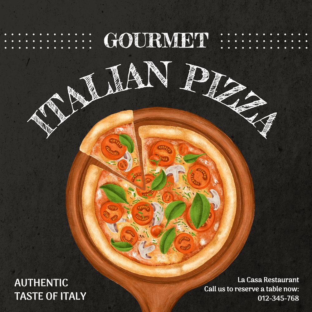 Gourmet Italian pizza Instagram post template, editable text