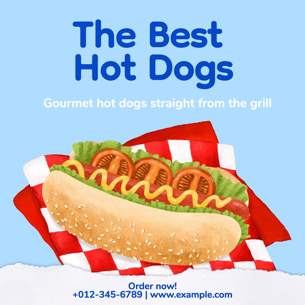 Hot dogs Instagram post template, editable text