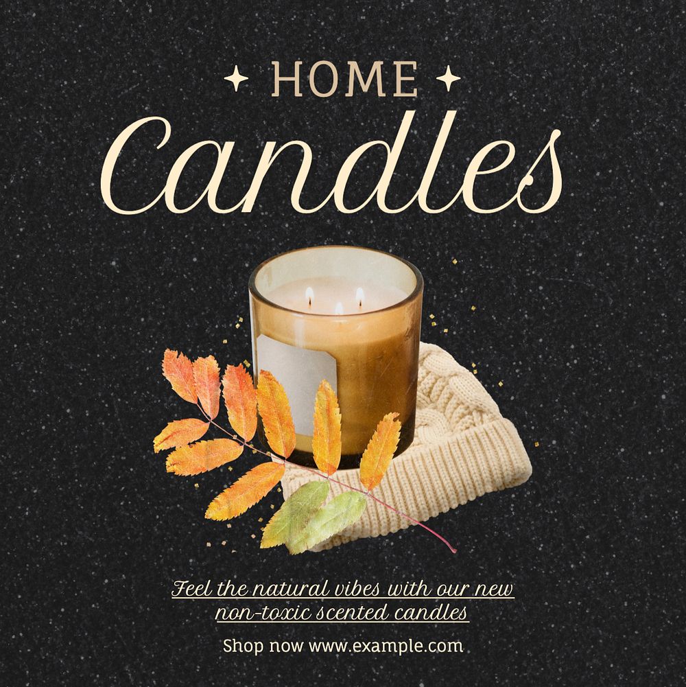 Home candles Instagram post template, editable text