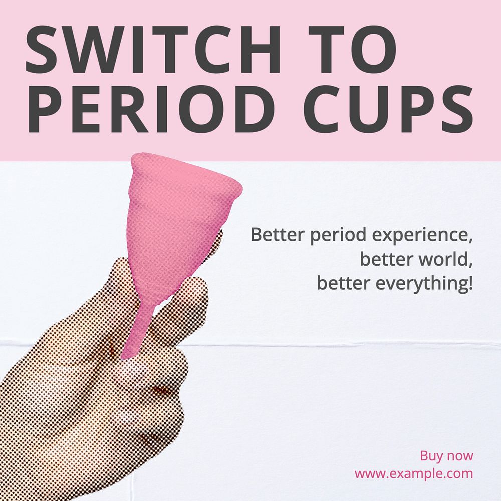 Period cups Instagram post template, editable text