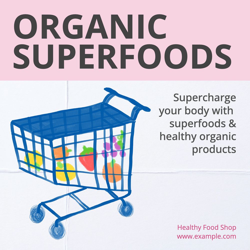 Organic superfoods Instagram post template, editable text