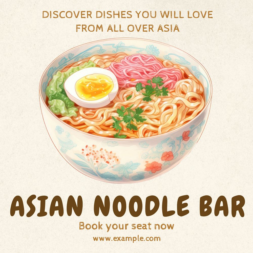 Asian noodle bar Instagram post template, editable text