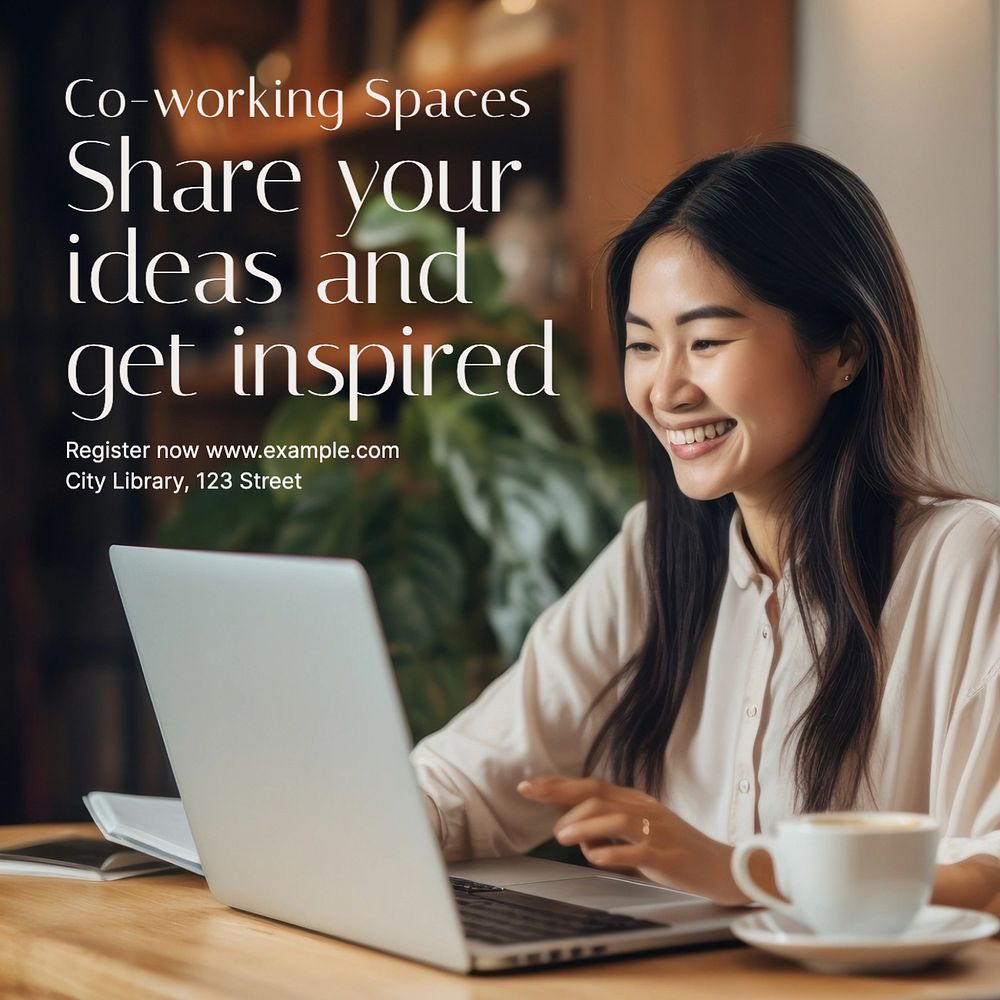 Co-working space Instagram post template, editable text