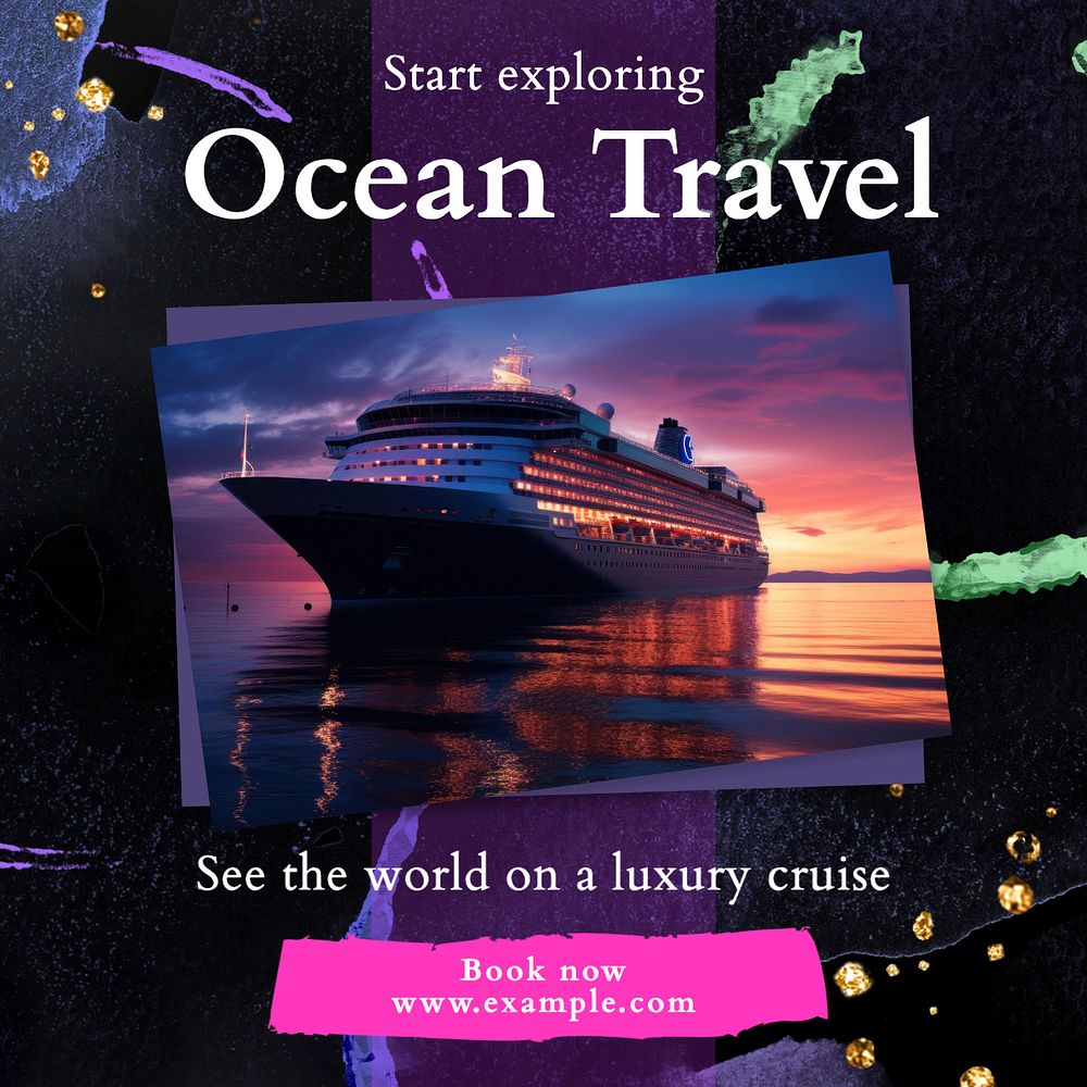 Cruise holiday Instagram post template, editable text