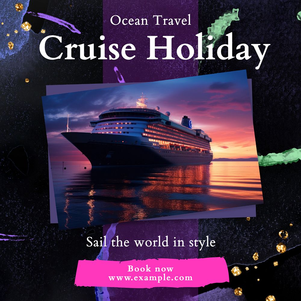 Cruise holiday Instagram post template, editable text