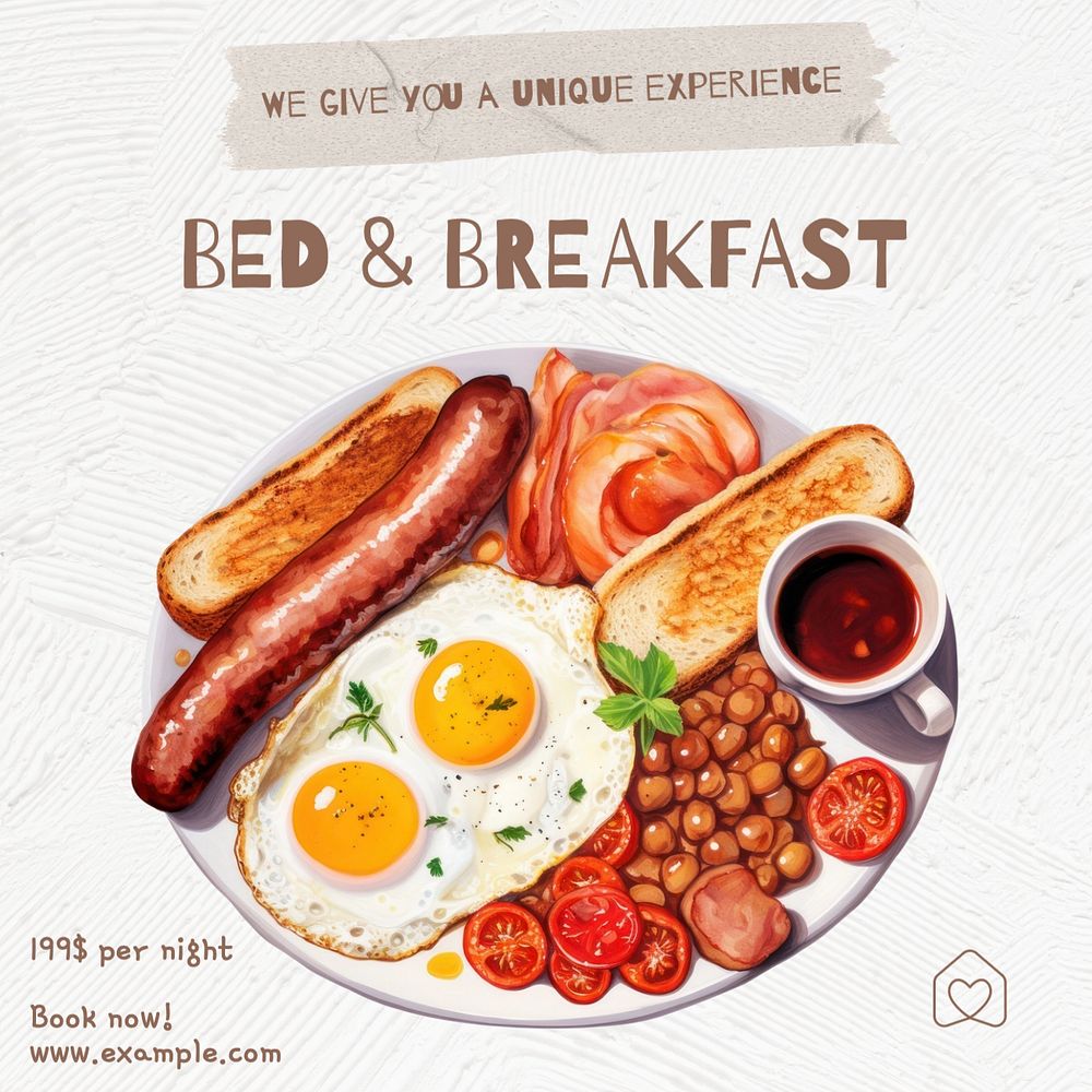 Bed & breakfast Instagram post template, editable text