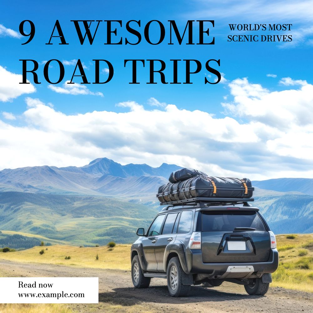 Awesome road trip Instagram post template, editable text