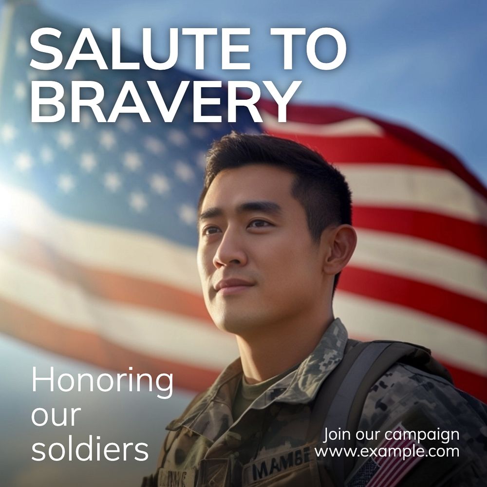 Honoring soldiers Instagram post template, editable text