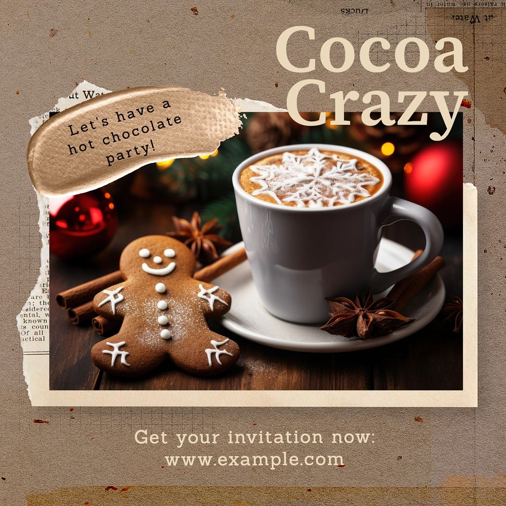 Hot chocolate party Instagram post template, editable text