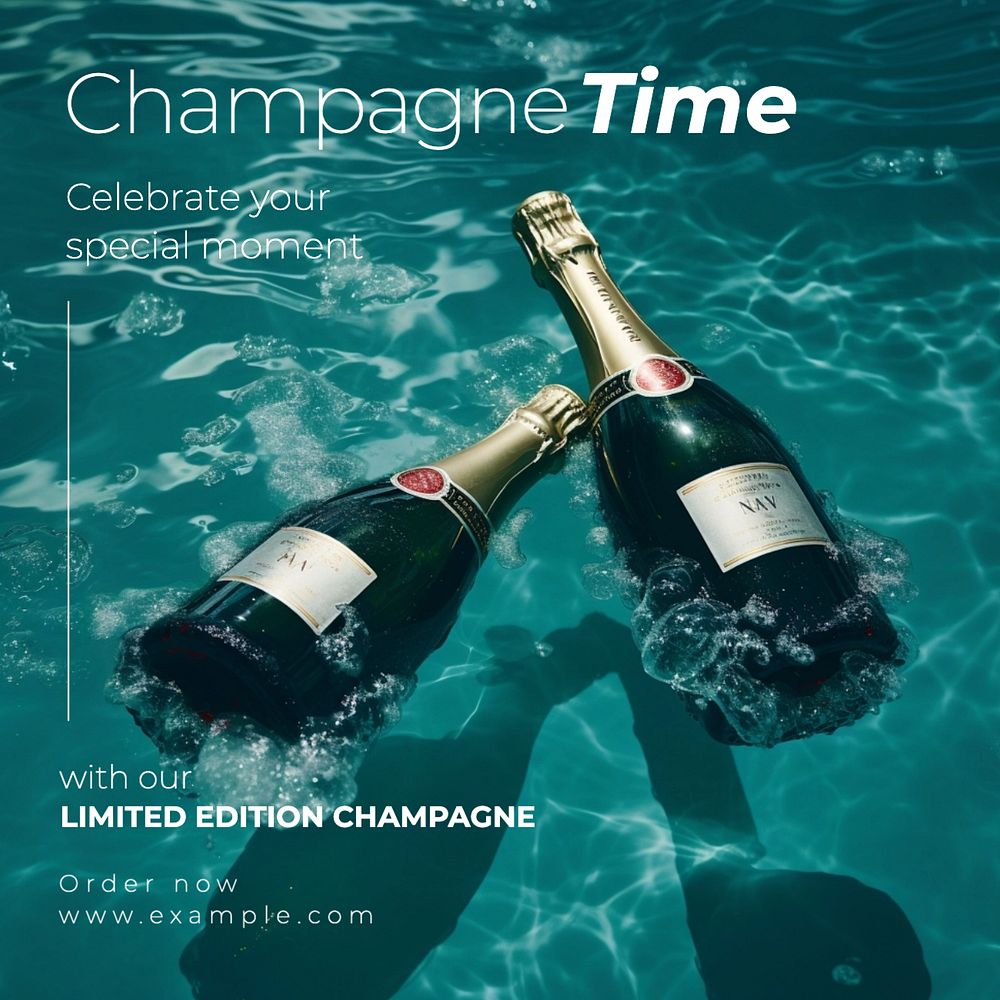 Champagne time Instagram post template, editable text