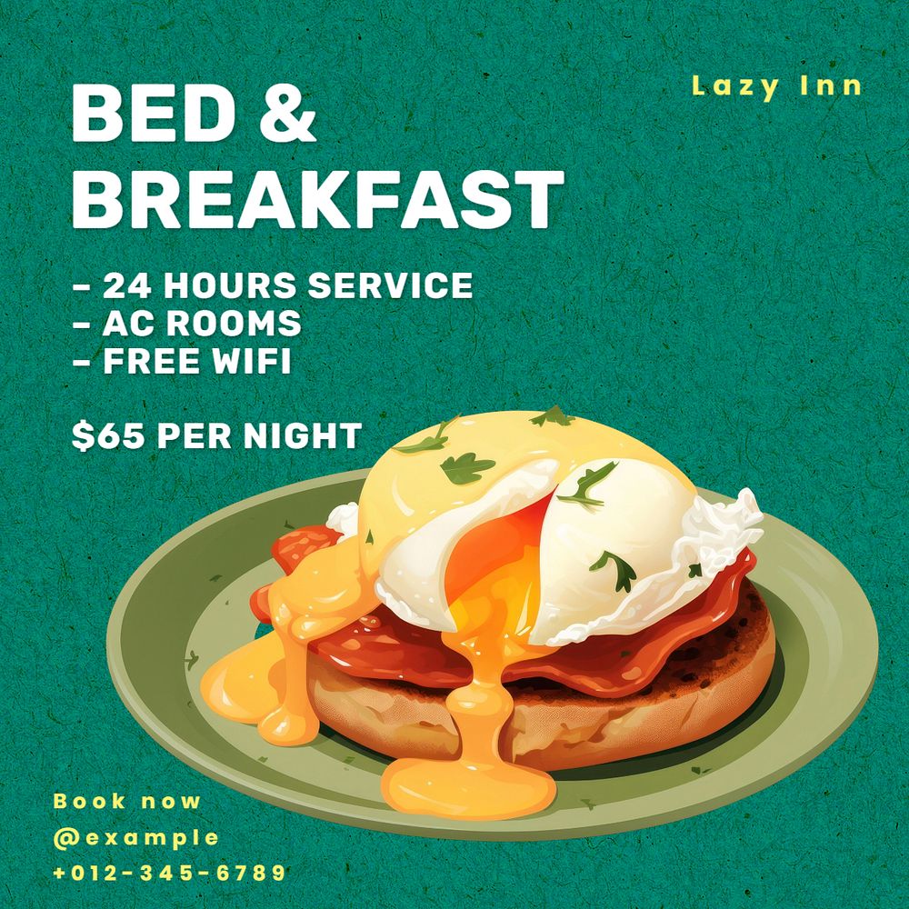 Bed & Breakfast Instagram post template, editable text