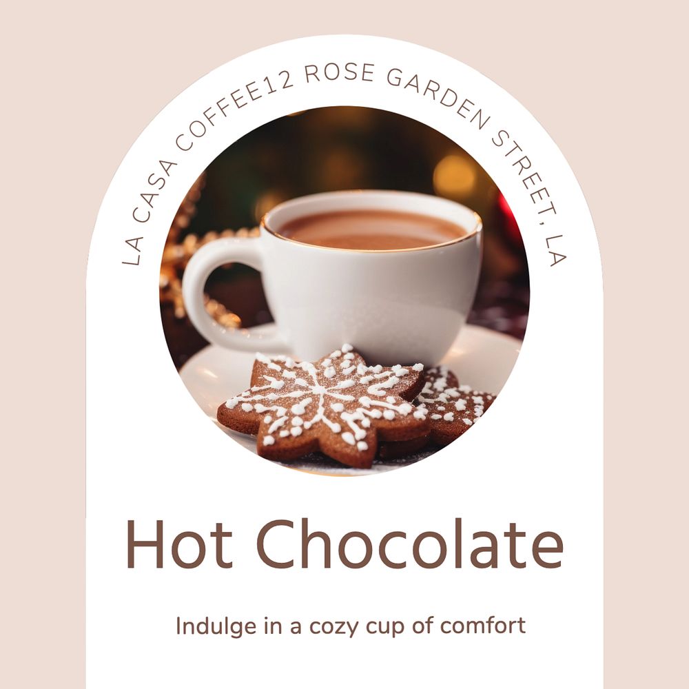 Hot chocolate Instagram post template, editable text