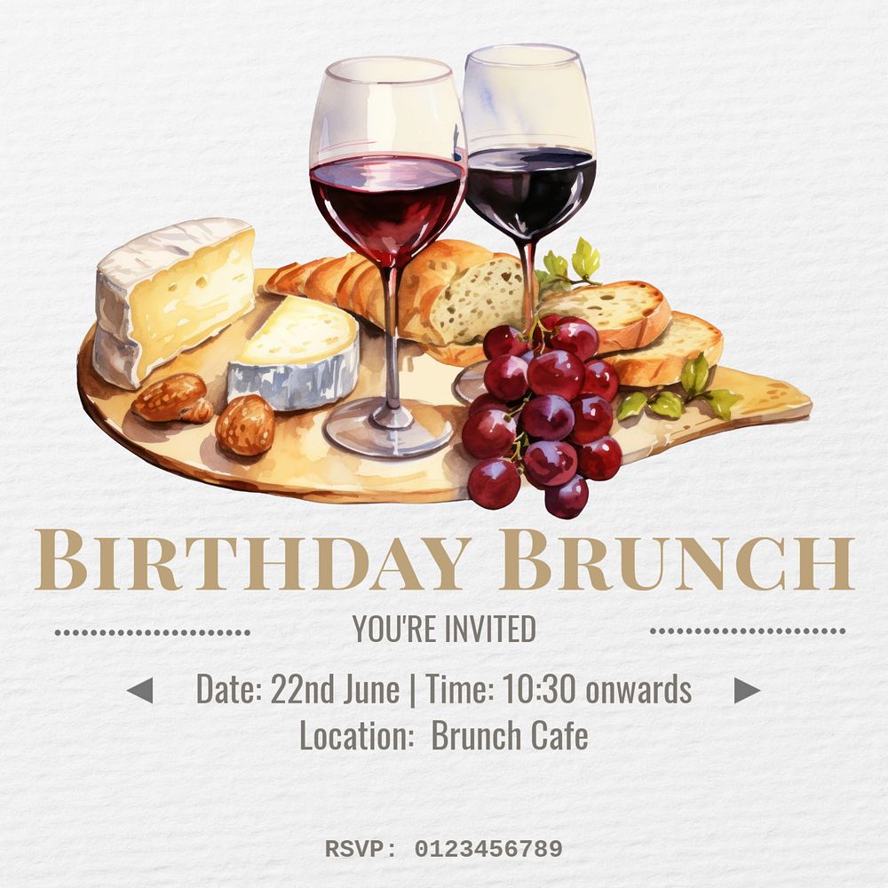 Birthday brunch Instagram post template, editable text