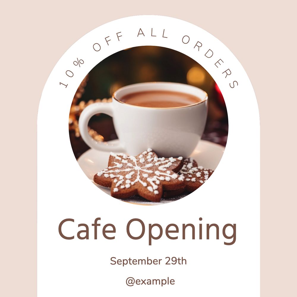 Cafe opening Instagram post template, editable text