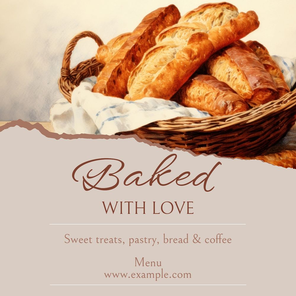 Baked with love Instagram post template, editable text