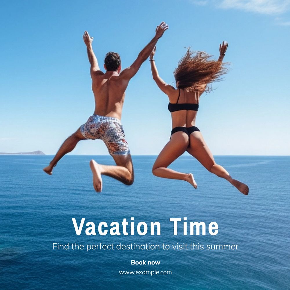 Vacation time Instagram post template, editable text