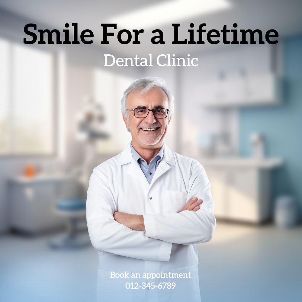 Dental clinic advertisement Instagram post template, editable text