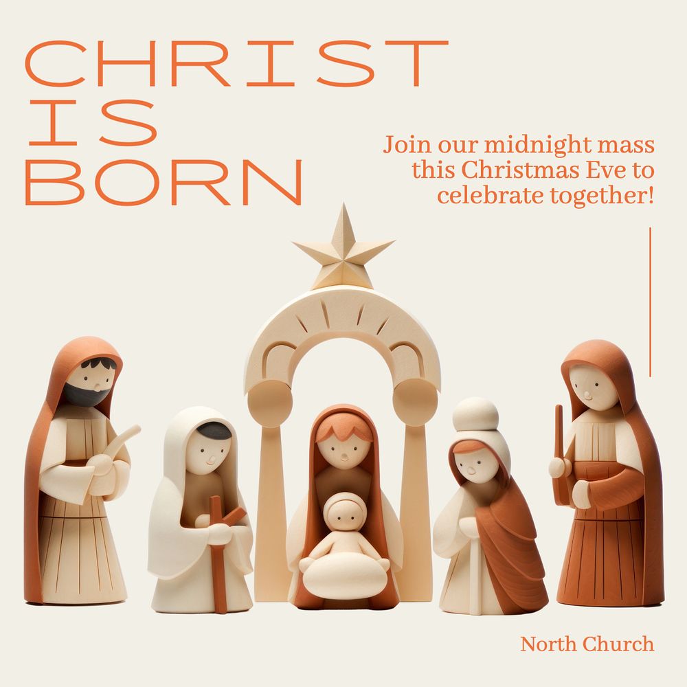 Christmas eve mass Instagram post template, editable text