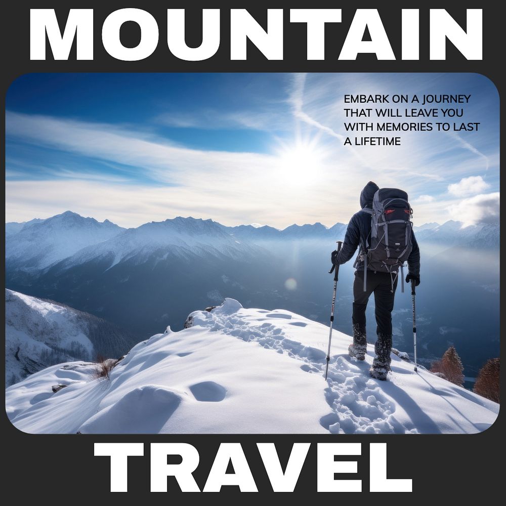 Mountain travel Instagram post template, editable text