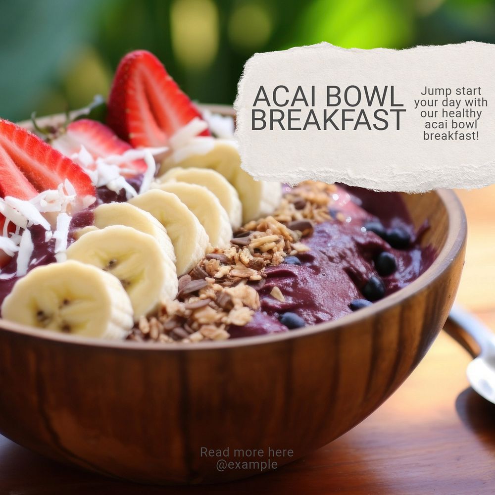 Acai bowl Instagram post template, editable text