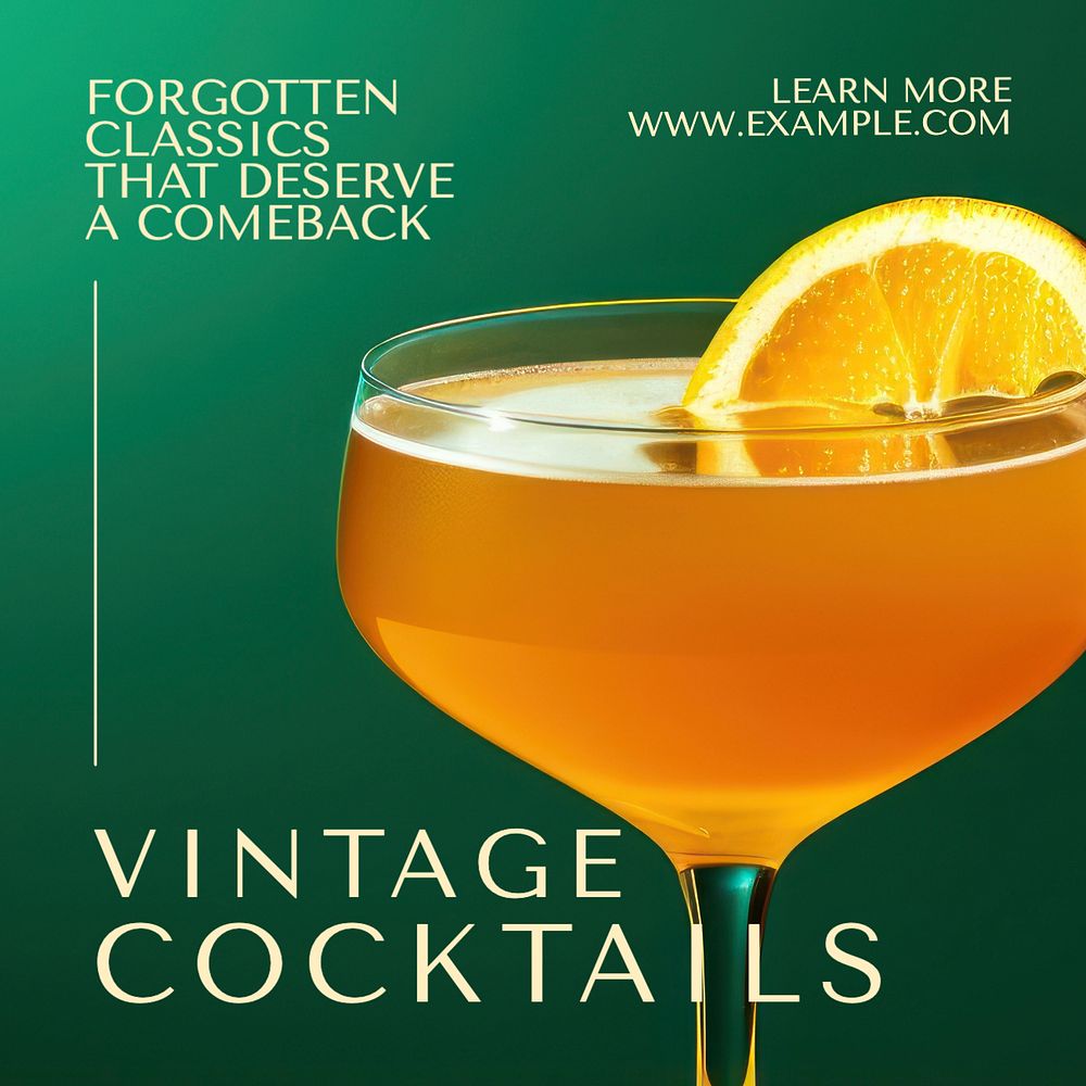 Vintage cocktails Instagram post template, editable text