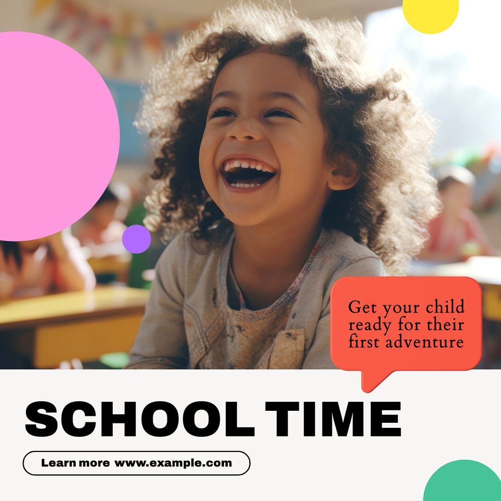 School time Instagram post template, editable text