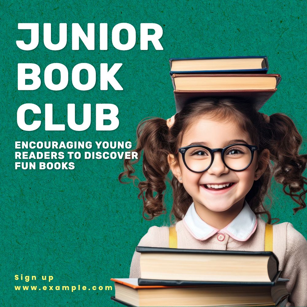 Junior book club Instagram post template, editable text