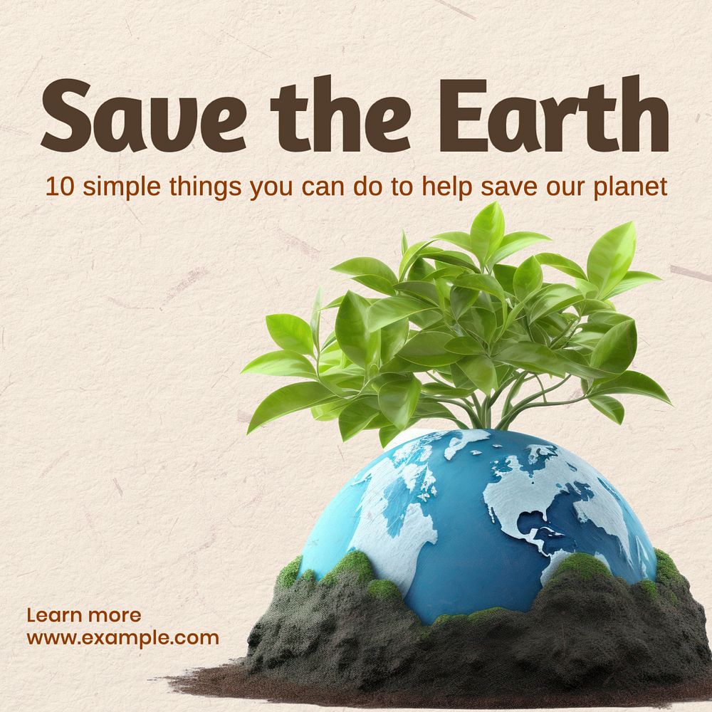 Save the earth Instagram post template, editable text