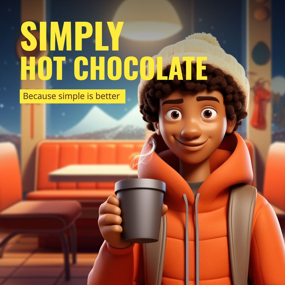 Hot chocolate Instagram post template, editable text