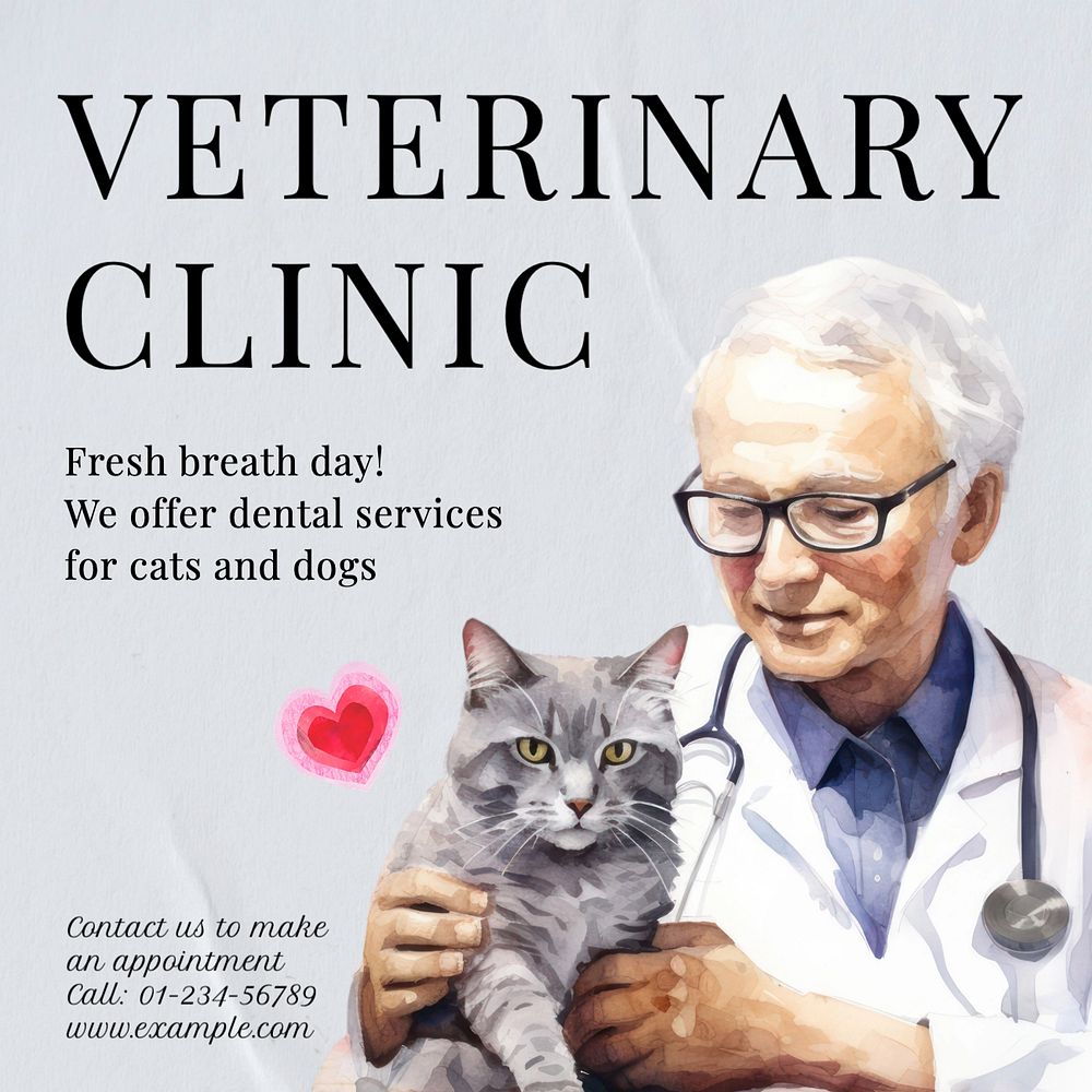 Veterinary clinic Instagram post template, editable text