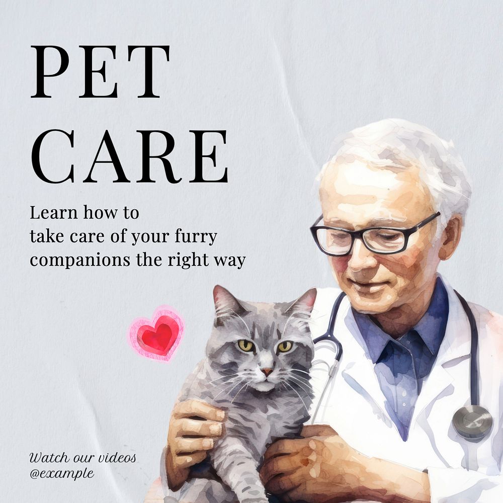 Pet care tutorials Instagram post template, editable text