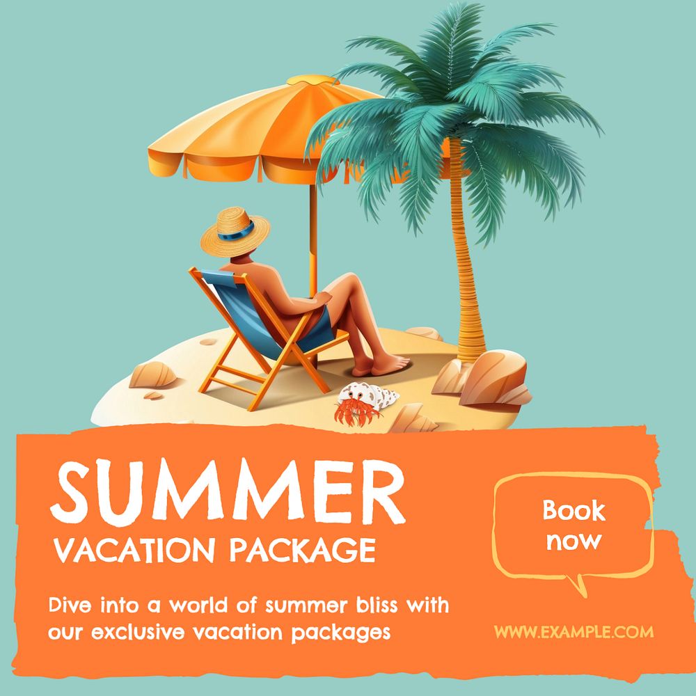 Summer vacation Instagram post template, editable text