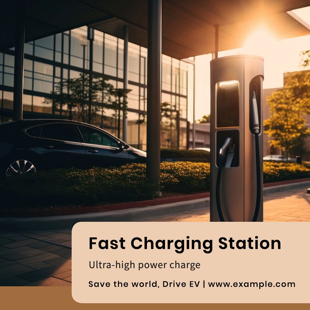 EV charging Instagram post template, editable text