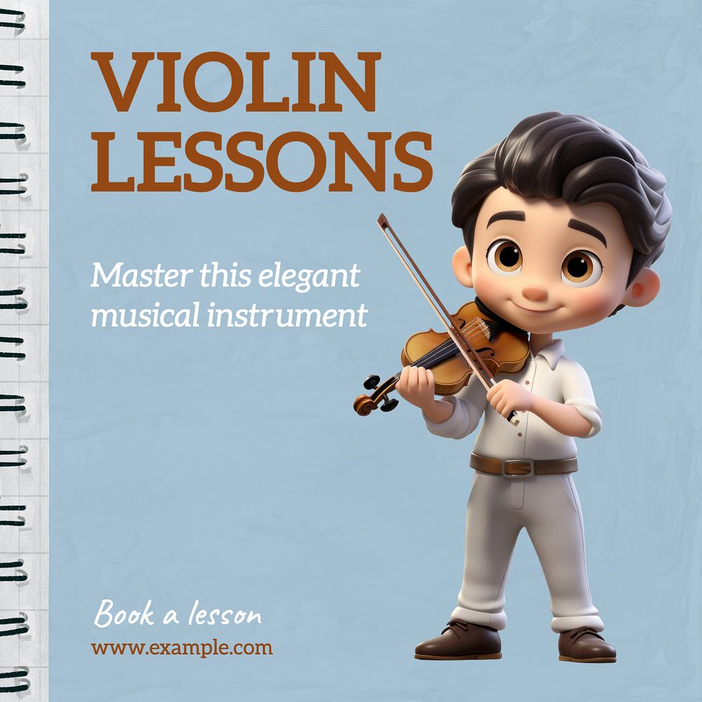 Violin lessons Instagram post template, editable text