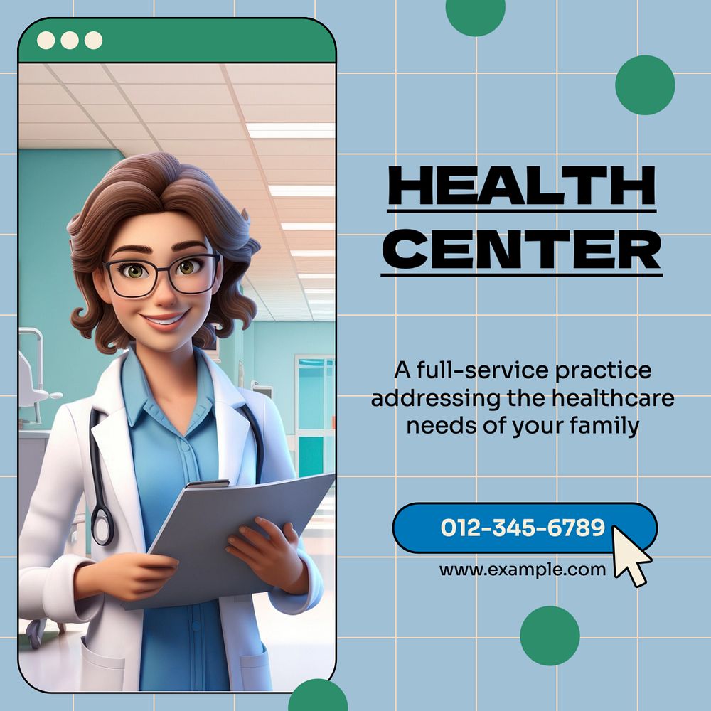 Health center Instagram post template, editable text