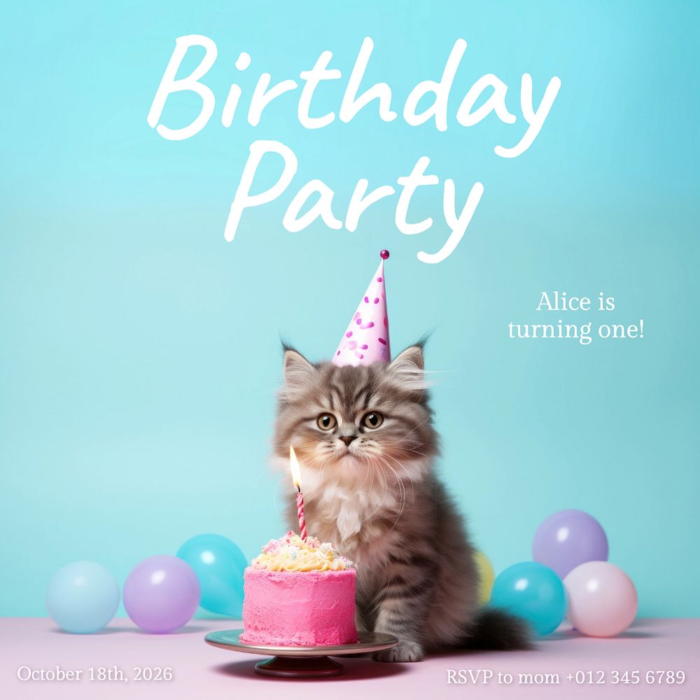 Birthday party Instagram post template, editable text