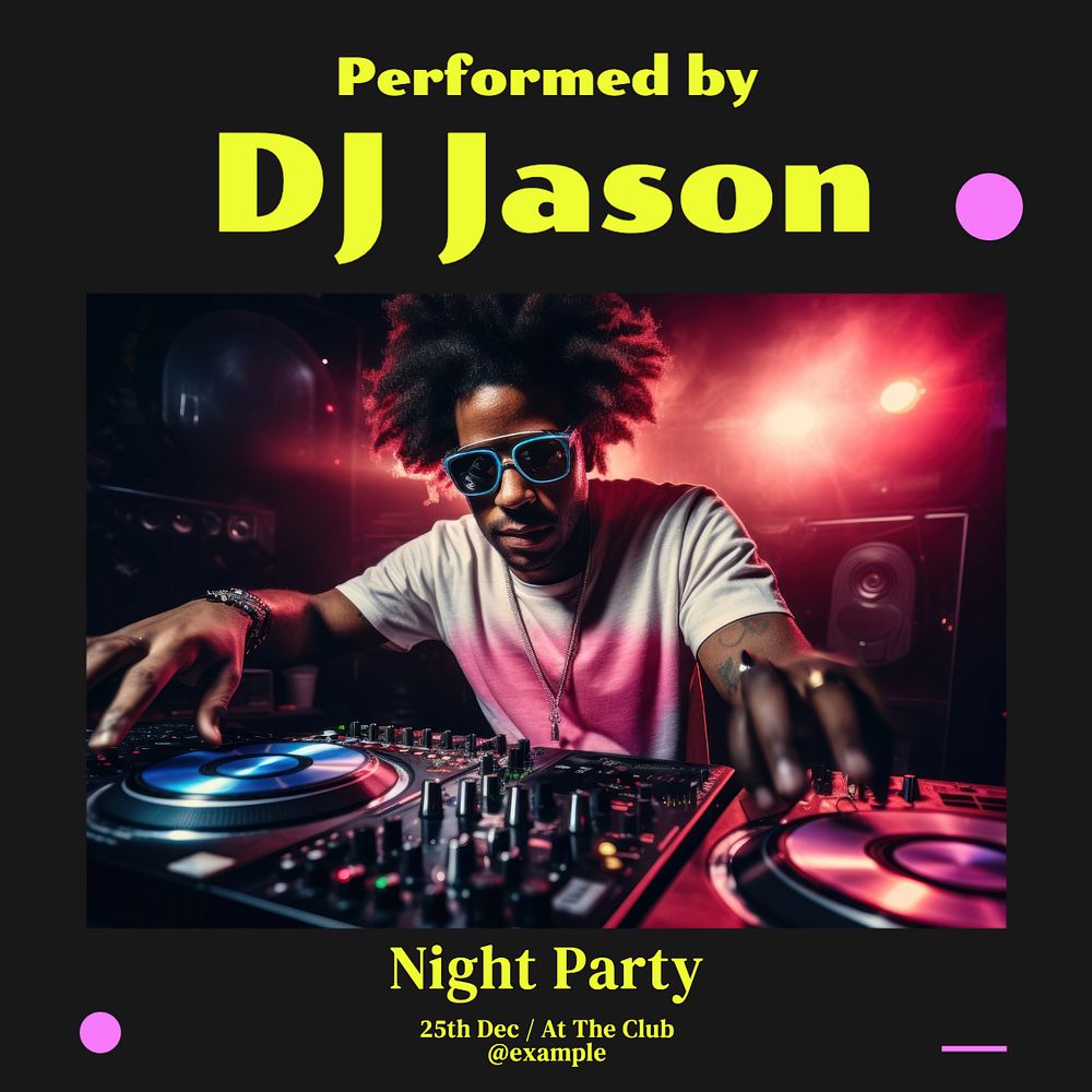 Dj night party Instagram post template, editable text