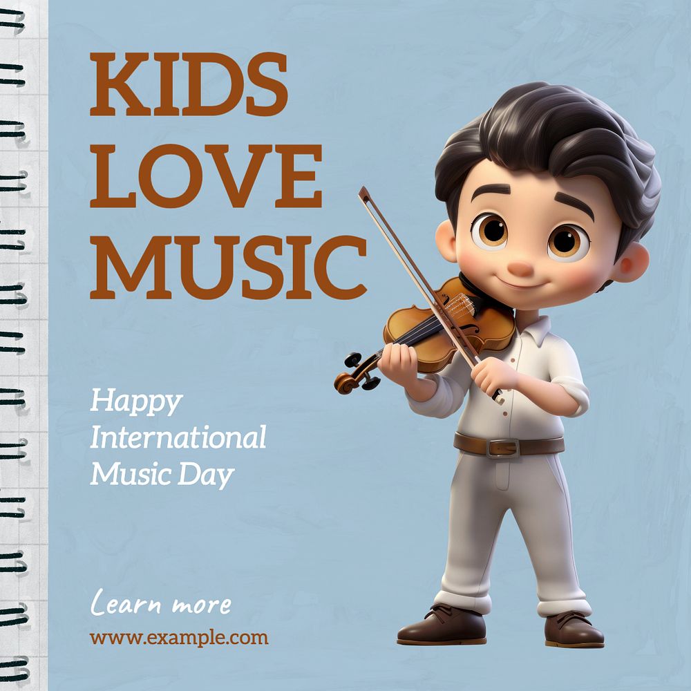 Kids love music Instagram post template, editable text