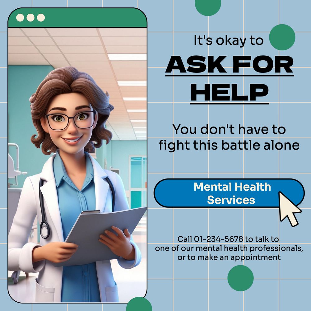 Ask for help Instagram post template, editable text