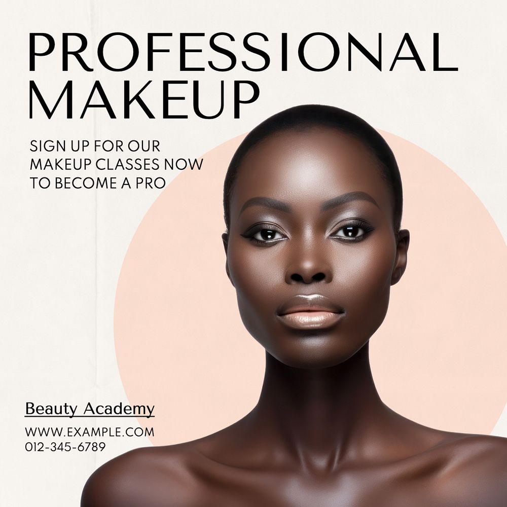 Professional makeup course Instagram post template, editable text