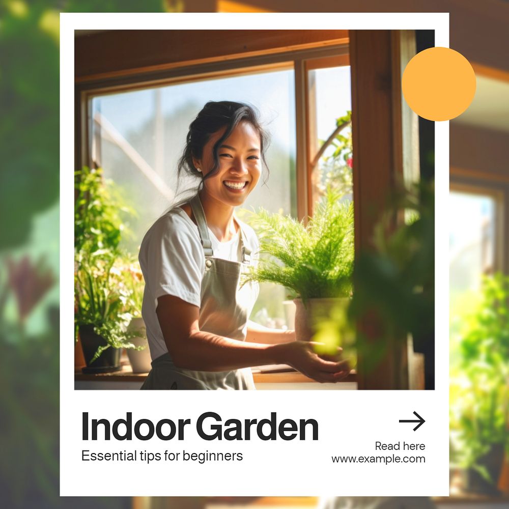 Indoor garden Instagram post template, editable text