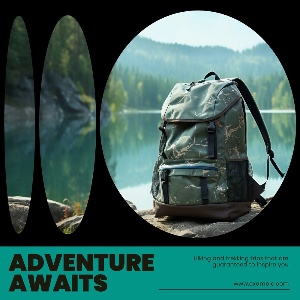 Adventure awaits Instagram post template, editable text