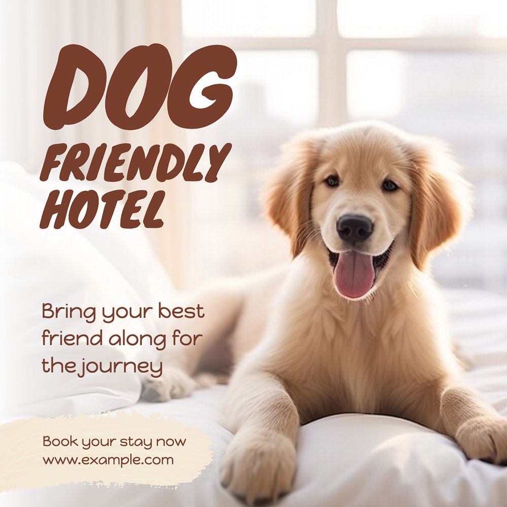 Dog friendly hotel Instagram post template, editable text