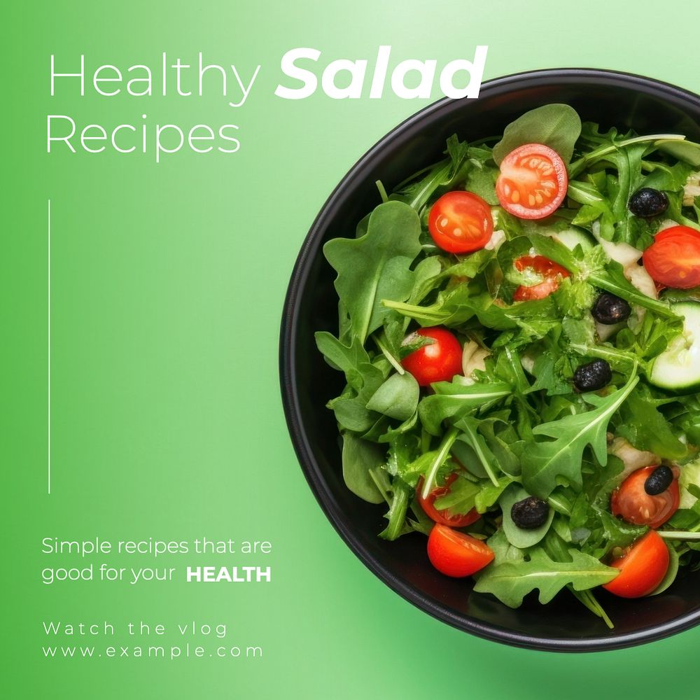 Healthy salad recipes Instagram post template, editable text