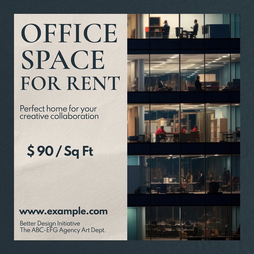 Office space rental Instagram post template, editable text